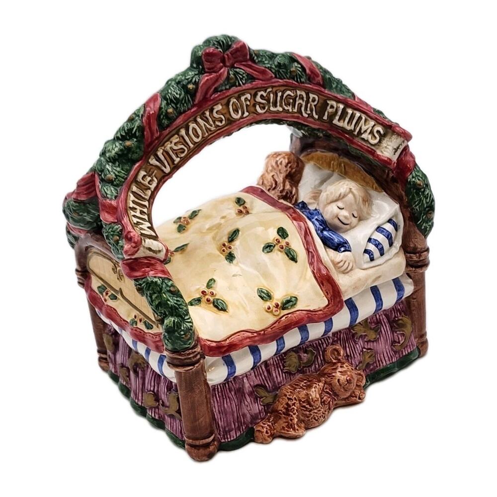 Fitz & Floyd Night Before Christmas Bed Candy Box with Lid Vintage 1993